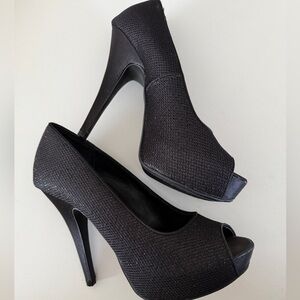 Chinese Laundry Hard to Get Size 9 Platform Pump Black Peep Toe Sparkle Stiletto